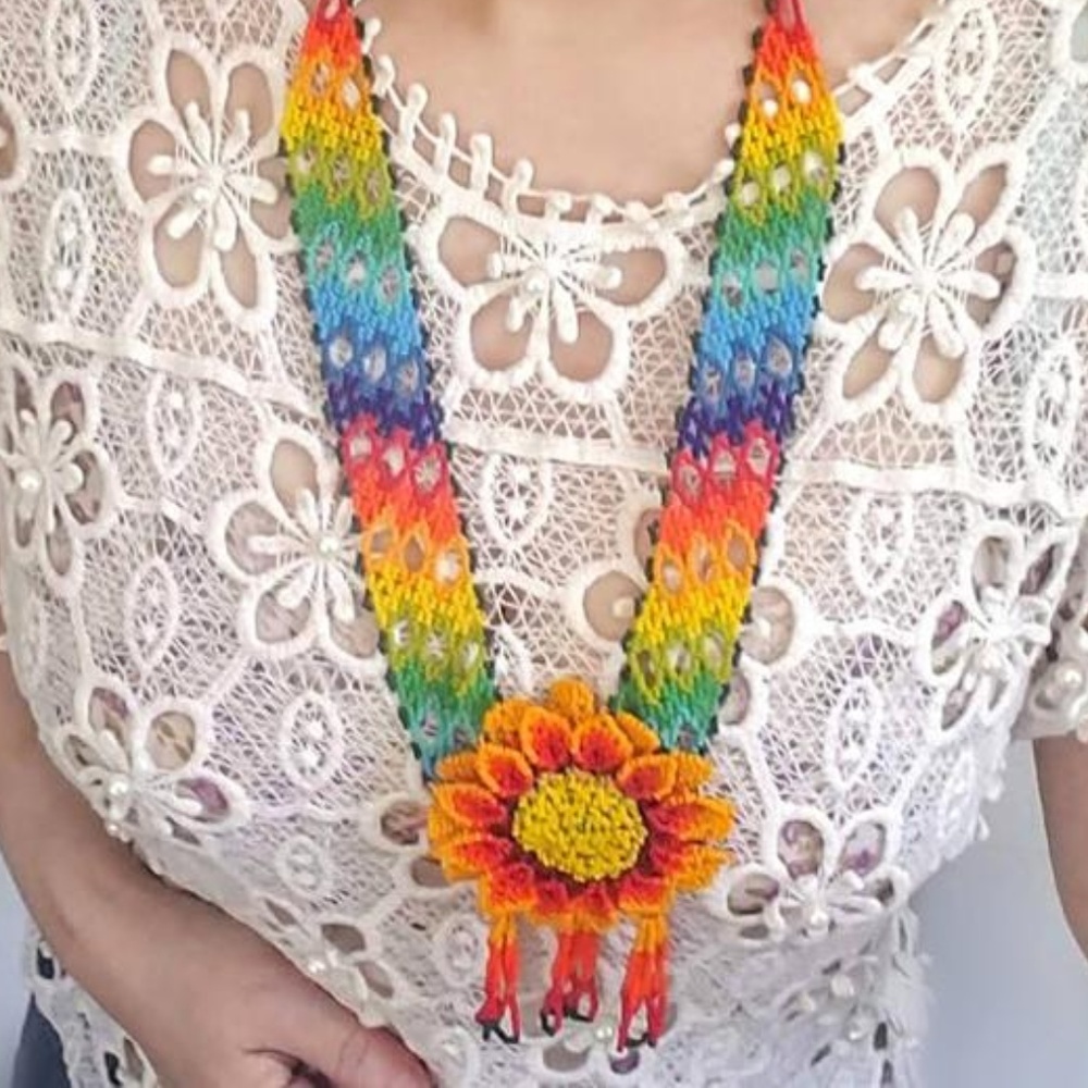 ✿ Beaded Handmade Rainbow 3D Flower Necklace
